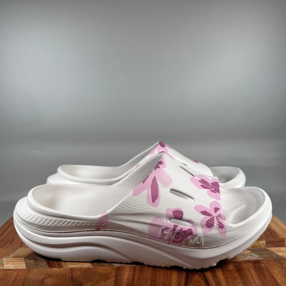 Hoka Ora Recovery Slide 3 White Pink Floral Hibiscus Sandals Womens 9 Mens 7